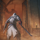 An Assassin's Creed hero faces a looming foe, sword at the ready.